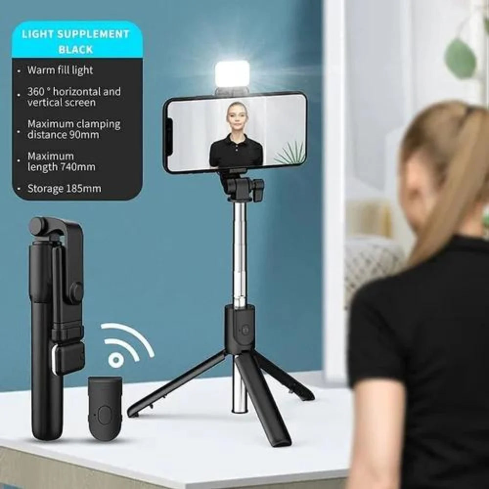 Compact Wireless Selfie Stick Tripod with Fill Light